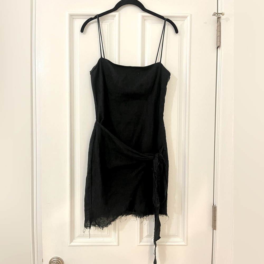 Linen mini wrap dress